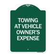 thumbnail image 1 of SignMission A-DES-GW-1824-24410 18 x 24 in. Designer Series Sign - Towing At Vehicle Owners Expense, Green & White, 1 of 4
