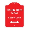 thumbnail image 1 of SignMission A-DES-RW-1824-22784 18 x 24 in. Designer Series Sign - Truck Turn Area Keep Clear with Bidirectional Arrow, Red & White, 1 of 4