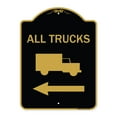 thumbnail image 1 of SignMission A-DES-BG-1824-22783 18 x 24 in. Designer Series Sign - Trucks Sign All Trucks with Truck Symbol & Left Arrow, Black & Gold, 1 of 4