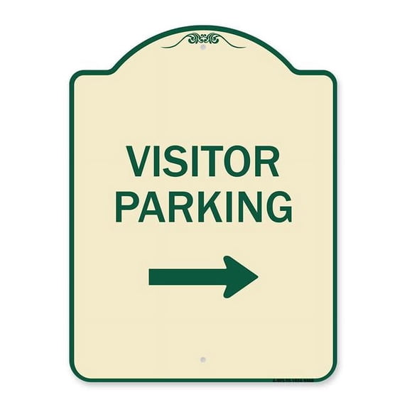 SignMission 18 x 24 in. Designer Series Sign - Visitor-Parking Right, Tan & Green
