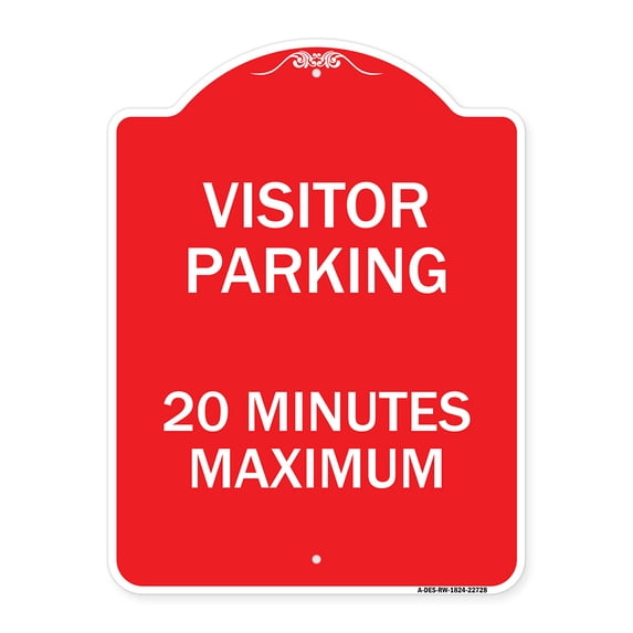SignMission A-DES-RW-1824-22728 18 x 24 in. Designer Series Sign - Visitor Parking Sign Visitor Parking 20 Minutes Maximum, Red & White