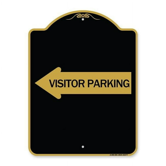 SignMission 18 x 24 in. Designer Series Sign - Visitor Parking with Left Arrow, Black & Gold
