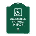 thumbnail image 1 of SignMission A-DES-GW-1824-22697 18 x 24 in. Designer Series Sign - With NY Approved ISA Symbol Accessible Parking on Up Arrow with Graphic, Green & White, 1 of 4