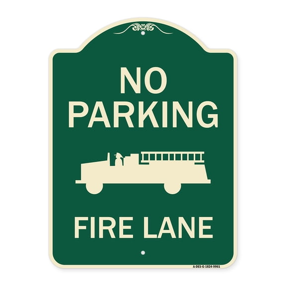 SignMission A-DES-G-1824-9961 18 x 24 in. Green Designer Series Sign - No Parking Fire Lane