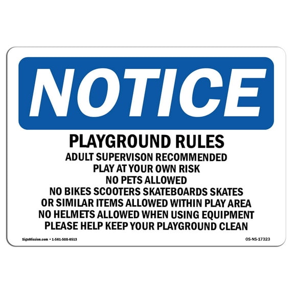OSHA Notice Sign - Playground Rules Adult Supervision Recommended | Aluminum Sign | Protect Your Business, Work Site, Warehouse & Shop | Made in the USA