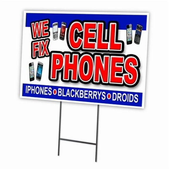 WE FIX CELL PHONES 18"x24" Yard Sign & Stake outdoor plastic  window | Advertise Your Business | Stake Included Double Sided Image | Made in The USA