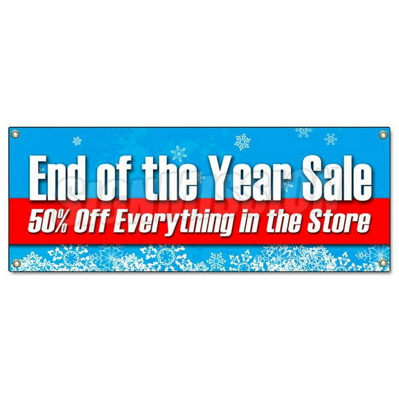 SignMission B-End Of The Year Sale 50 18 x 48 in. End of The Year Sale 50 Percent Off Everything Banner Sign