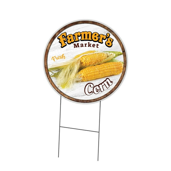 SignMission Corrugated Plastic Sign With Double Sided Image 24" Circular - Farmer's Market Corn | Coroplast Yard Sign With Stake |  Made in the USA
