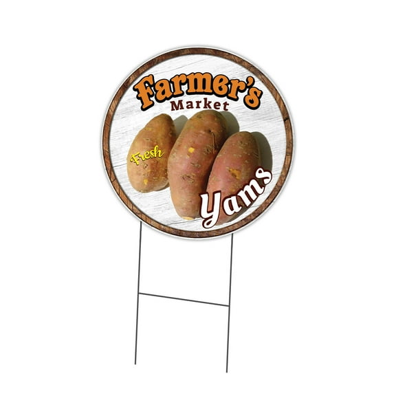SignMission C-24-CIR-DS-WS- Yams 24 in. Double Sided Corrugated Circular Plastic Sign - Farmers Market Yams