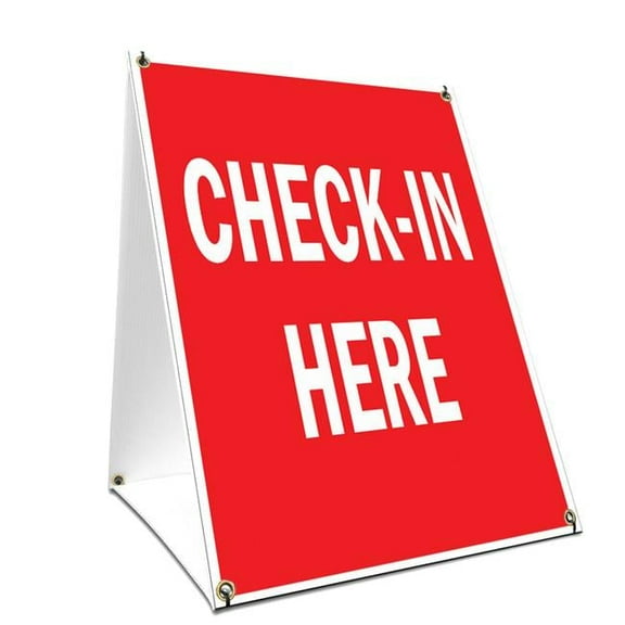 A-frame Sidewalk Check-in Here Sign With Graphics On Each Side | 24" X 36" Print Size