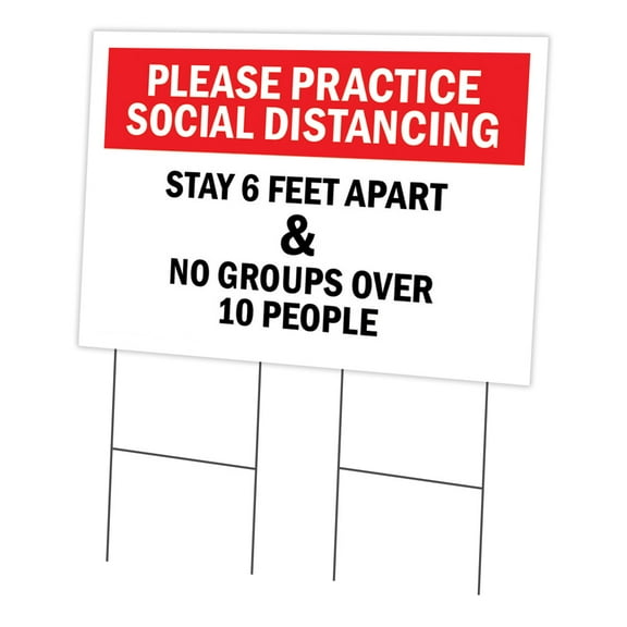 SignMission OS-NS-C-2436-25334 24 x 36 in. Yard Sign & Stake - Practice Social Distancing Stay 6 Feet Apart