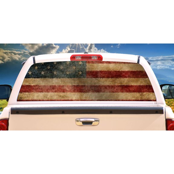 SignMission Vintage Flag Rear Window Graphic truck view thru vinyl decal HD Graphics Professional Grade Material Universal Fit for Full Size Trucks Weatherproof & Car Wash Safe Made In
