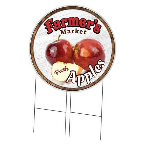 SignMission Corrugated Plastic Sign With Stakes 36" Circular - Farmer's Market Apples | Coroplast Yard Sign With Stake | Made in the USA
