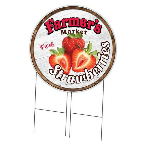 SignMission 36 in. Double Sided Corrugated Circular Plastic Sign - Farmers Market Strawberries