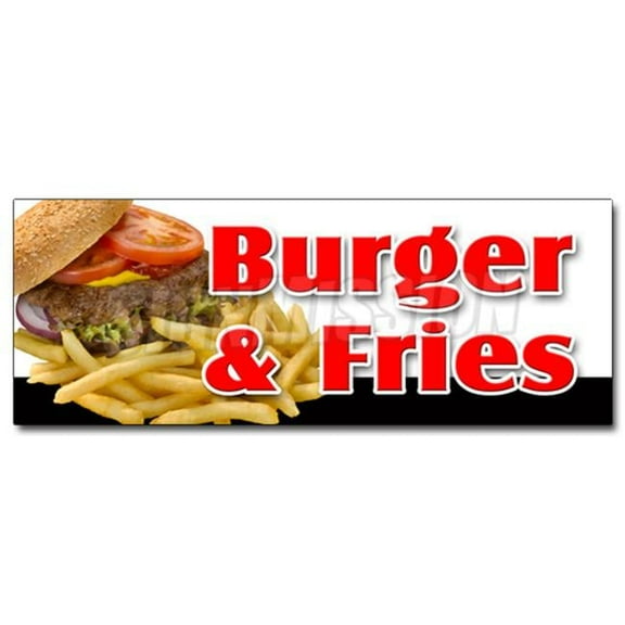 SignMission 48 in. Burger & Fries Decal Sticker - Cheeseburger French Fries Grill Beef Cheese