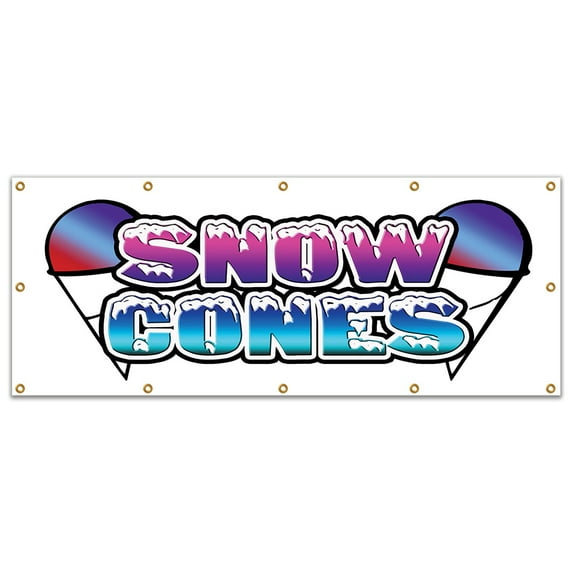SignMission B-120 Snow Cones 48 x 120 in. 13 oz Heavy Duty Grommets Single Sided Vinyl Banner Sign - Snow Cones