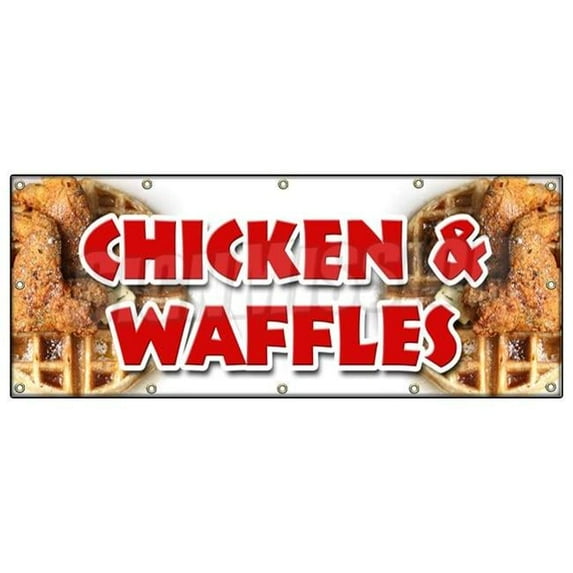 SignMission 48 x 120 in. Banner Sign - Chicken & Waffles - Fried Tenders Soul Food Collards Homemade