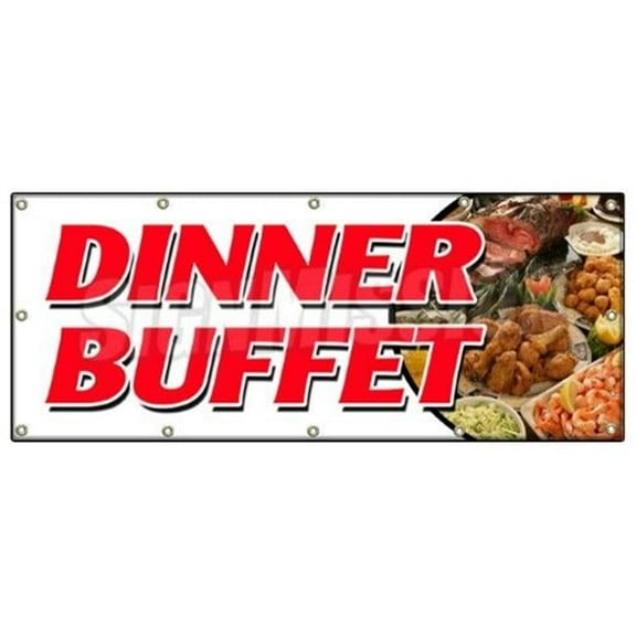 SignMission 48 x 120 in. Dinner Buffet Banner Sign - Ayce All Eat Chicken Beef Ribs Desserts Food