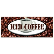 48"x120" ICED COFFEE BANNER SIGN fresh brewed cold ice latte mocha frappe java
