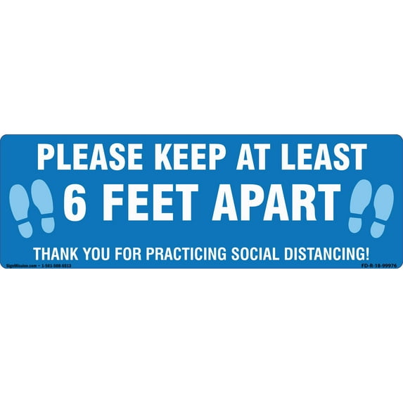 SignMission 6 x 18 in. Non-Slip Floor Graphic Coronavirus Vinyl Decal - Please Keep 6 ft. Apart Rectangle - Pack of 3