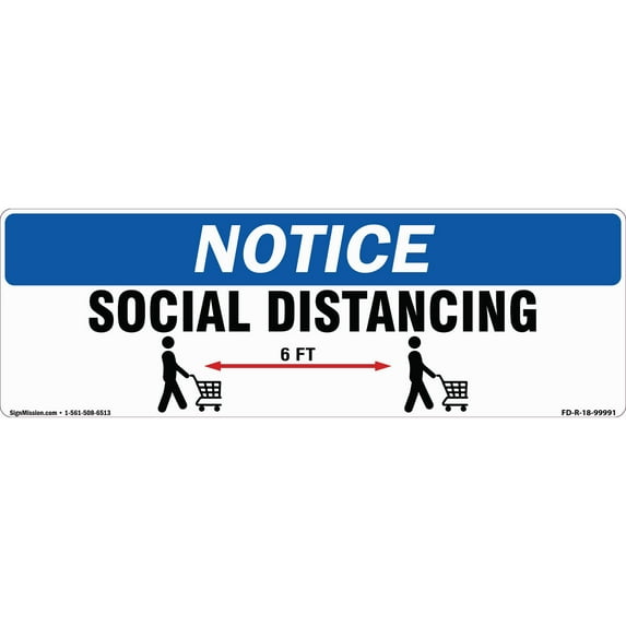 SignMission 6 x 18 in. Non-Slip Floor Graphic Coronavirus Vinyl Decal - Social Distance 6 ft. Rectangle - Pack of 3