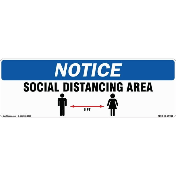 SignMission 6 x 18 in. Non-Slip Floor Graphic Coronavirus Vinyl Decal - Social Distance Area 6 ft. Rectangle