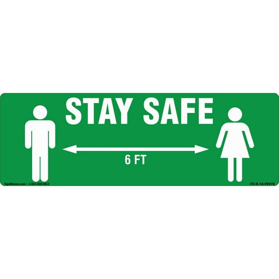Coronavirus Stay Safe 6 Feet Rectangle Non-Slip Floor Graphic 6" x 18" | Vinyl Decal | Protect Your Business, Work Place & Customers | Made in The USA