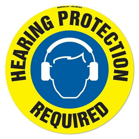 SignMission 6 x 18 in. Non-Slip Vinyl Floor Decal - Hearing Protection Required - Pack of 6