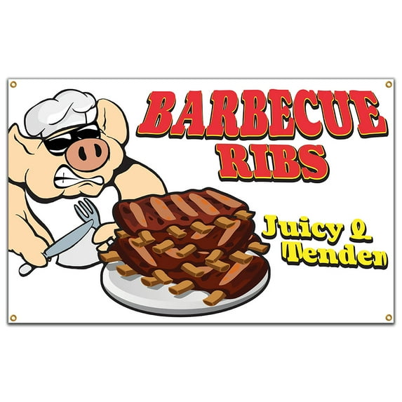 SignMission B-60 Barbecue Ribs19 60 in. Barbecue Ribs Banner with Concession Stand Food Truck Single Sided