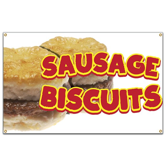 SignMission B-60 Sausage Biscuits19 60 in. Concession Stand Food Truck Single Sided Banner - Sausage Biscuits