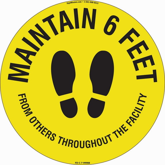 Coronavirus Maintain 6 Feet Non-Slip Floor Graphic | 3 Pack of 7" Vinyl Decal | Protect Your Business, Work Place & Customers | Made in The USA