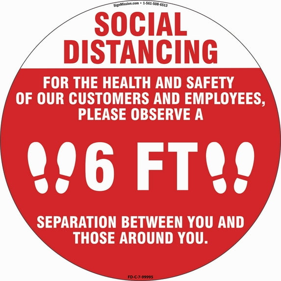 SignMission 7 in. Coronavirus Vinyl Decal - Social Distancing for Health & Safety - Pack of 6