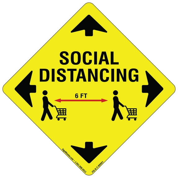 SignMission 7 in. Non-Slip Floor Graphic Coronavirus Vinyl Decal - 6 ft. Social Distance - Pack of 6