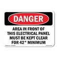 thumbnail image 1 of OSHA Danger Sign - Area In Front Of This Electrical Panel Must |  Aluminum Sign | Protect Your Business, Construction Site, Shop Area |  Made in The USA, 1 of 6