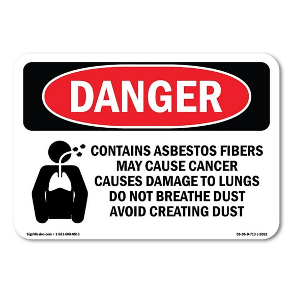 SignMission OS-DS-A-710-L-2052 7 x 10 in. OSHA Danger Sign - Contains Asbestos Fibers