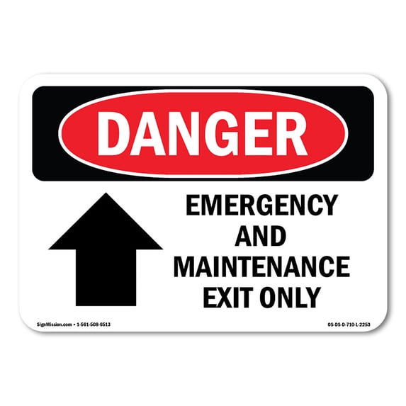 SignMission OS-DS-A-710-L-2253 7 x 10 in. OSHA Danger Sign - Emergency & Maintenance Exit