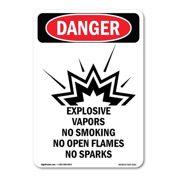 OSHA Danger Sign -  Explosive Vapors No |  Aluminum Sign | Protect Your Business, Construction Site, Warehouse & Shop Area |  Made in The USA