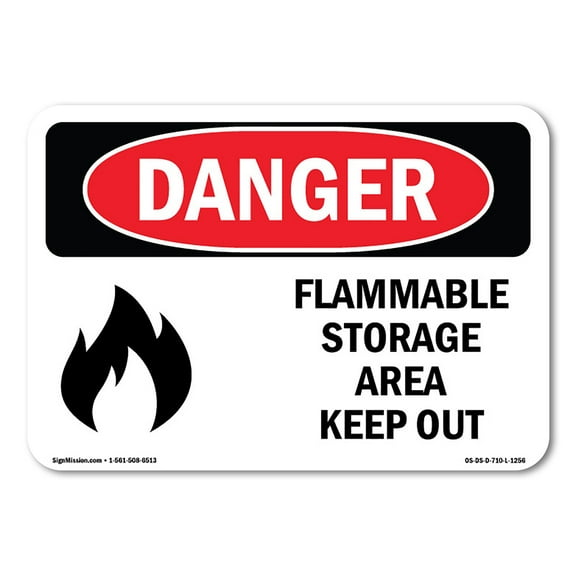 SignMission OS-DS-A-710-L-1256 7 x 10 in. OSHA Danger Sign - Flammable Storage Area Keep Out