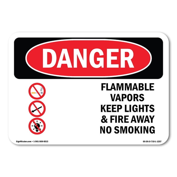 SignMission OS-DS-A-710-L-1257 7 x 10 in. OSHA Danger Sign - Flammable Vapors Keep Fire Away No Smoking