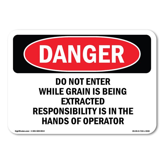 SignMission OS-DS-A-710-L-1930 7 x 10 in. OSHA Danger Sign - Grain Bin Silo Safety