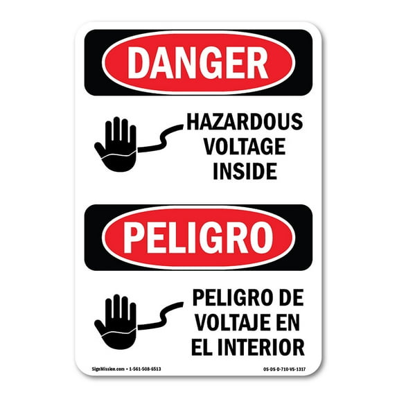 OSHA Danger Sign - Hazardous Voltage Inside Bilingual | Aluminum Sign | Protect Your Business, Construction Site, Warehouse & Shop Area | Made in The USA