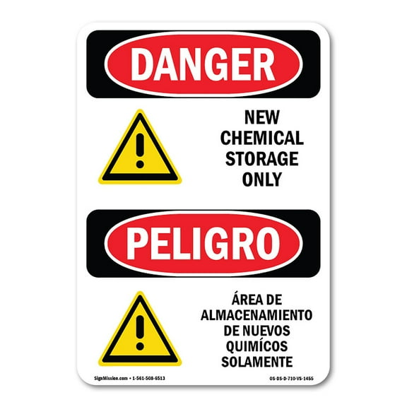 OSHA Danger Sign - New Chemical Storage Only Bilingual |  Aluminum Sign | Protect Your Business, Construction Site, Warehouse & Shop Area |  Made in The USA