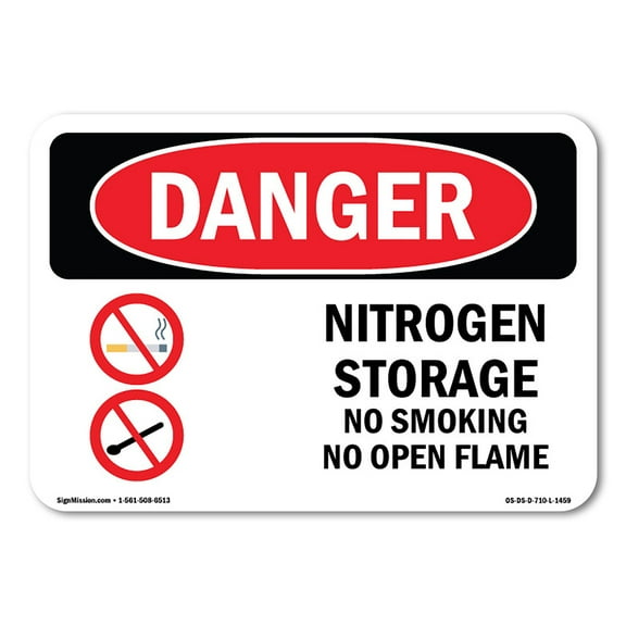 SignMission OS-DS-A-710-L-1459 7 x 10 in. OSHA Danger Sign - Nitrogen Storage No Smoking No Open Flame