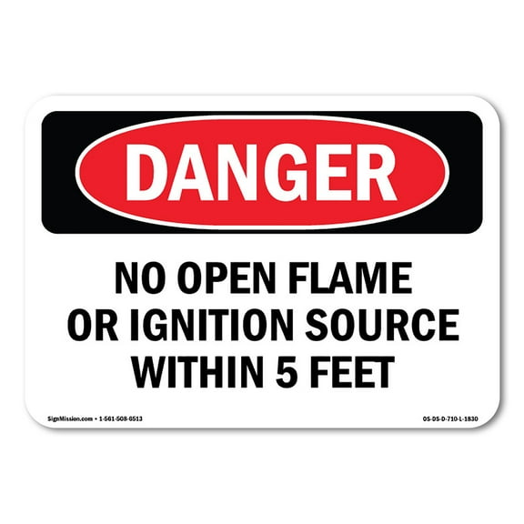 OSHA Danger Sign - No Open Flame Or Ignition Source 5 Feet |  Aluminum Sign | Protect Your Business, Construction Site, Shop Area |  Made in The USA