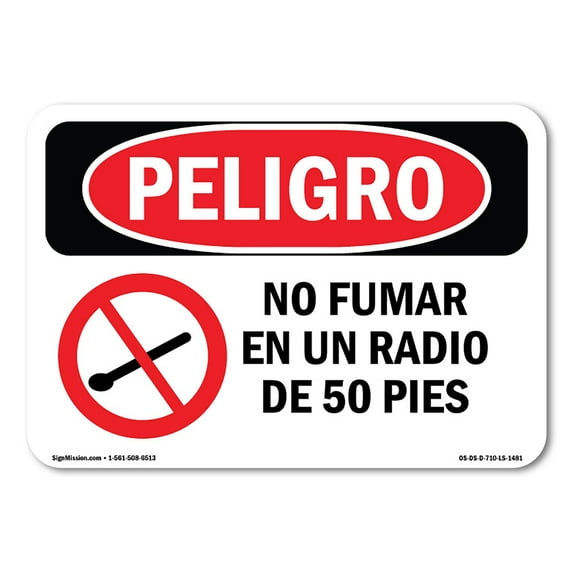 OSHA Danger Sign - No Smoking Within 50 Feet Spanish | Aluminum Sign | Protect Your Business, Construction Site, Warehouse & Shop Area | Made in The USA