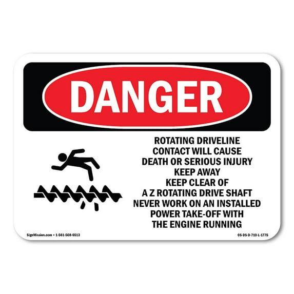OSHA Danger Sign - Rotating Driveline Contact Cause Death | Aluminum Sign | Protect Your Business, Construction Site, Shop Area | Made in The USA