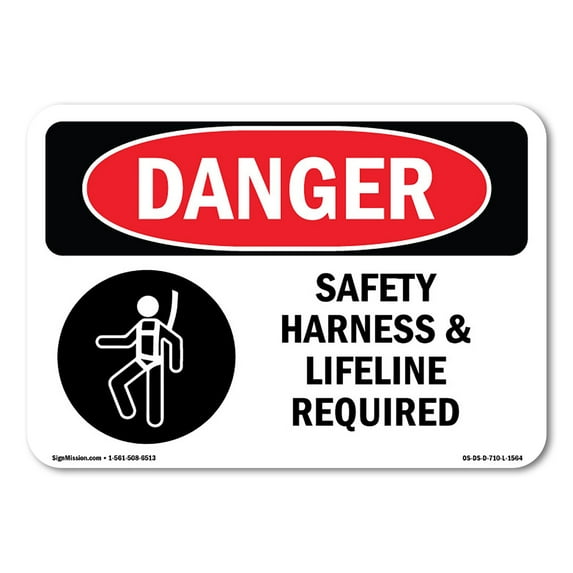 OSHA Danger Sign - Safety Harness And Lifeline Required | Aluminum Sign | Protect Your Business, Construction Site, Warehouse & Shop Area | Made in The USA