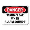 thumbnail image 1 of OSHA Danger Sign - Stand Clear When Alarm Sounds |  Aluminum Sign | Protect Your Business, Construction Site, Warehouse & Shop Area |  Made in The USA, 1 of 6