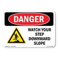 thumbnail image 1 of SignMission OS-DS-A-710-L-2088 7 x 10 in. OSHA Danger Sign - Watch Your Step Downward Slope, 1 of 6