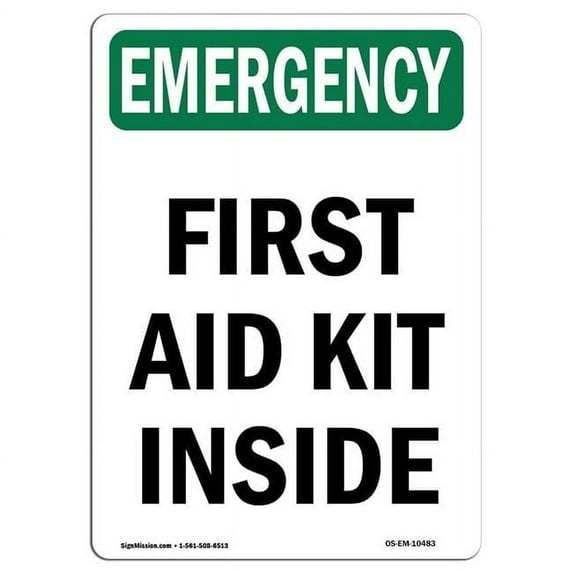 SignMission OS-EM-A-710-V-10483 7 x 10 in. OSHA Emergency Sign - First Aid Kit Inside